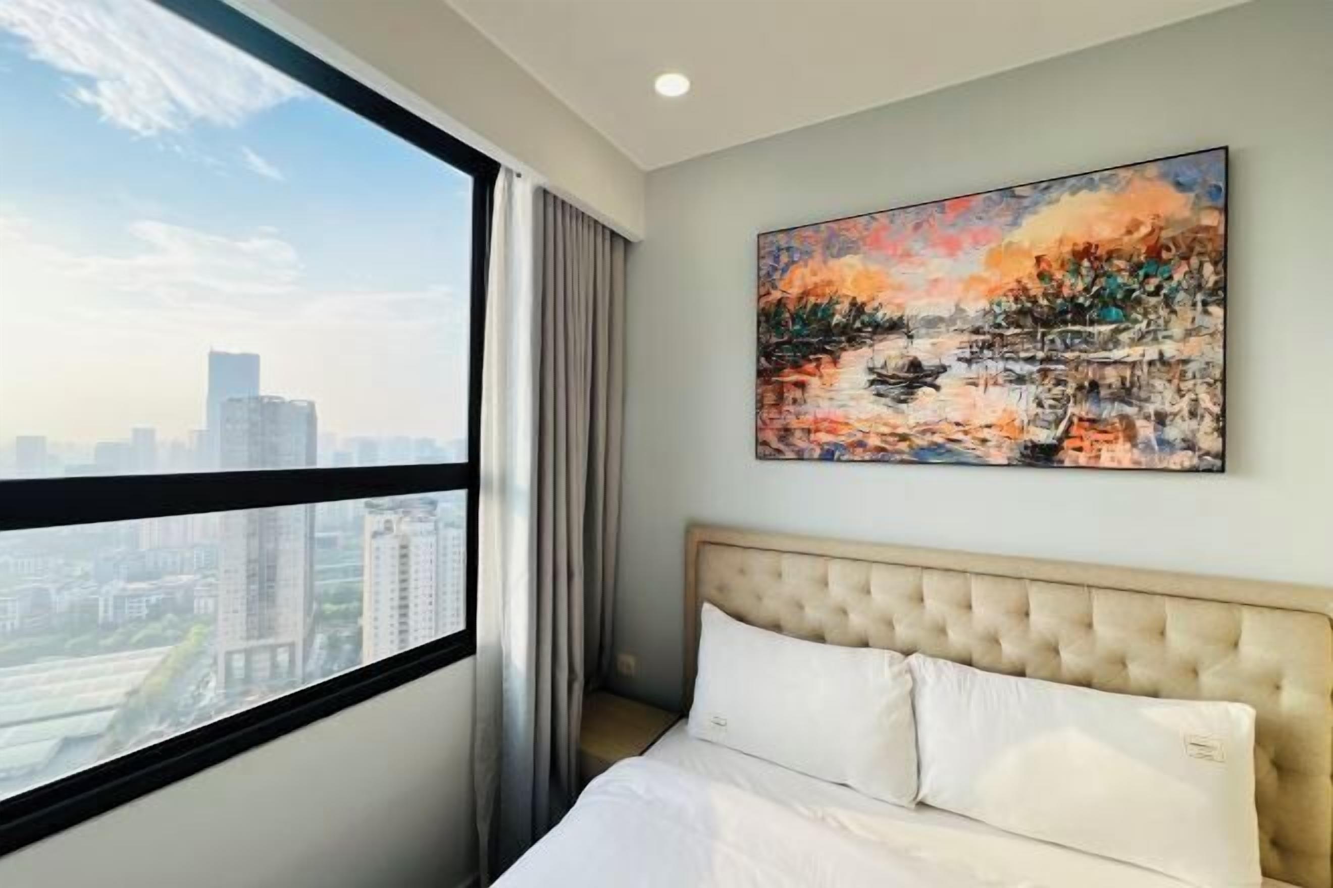 Desk, laptop workspace, blackout drapes, iron/ironing board