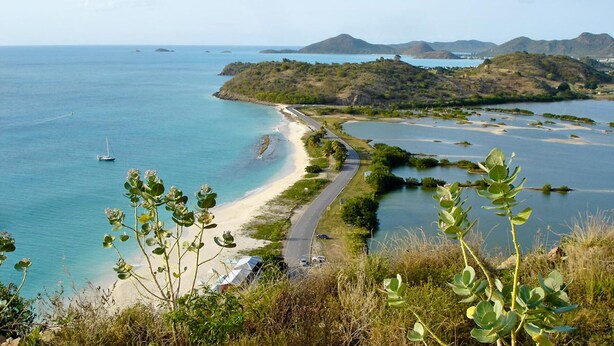 A coastal road with a beach and clear blue waters. - Close to beach. Peaceful location. Private pool. (St Mary's)