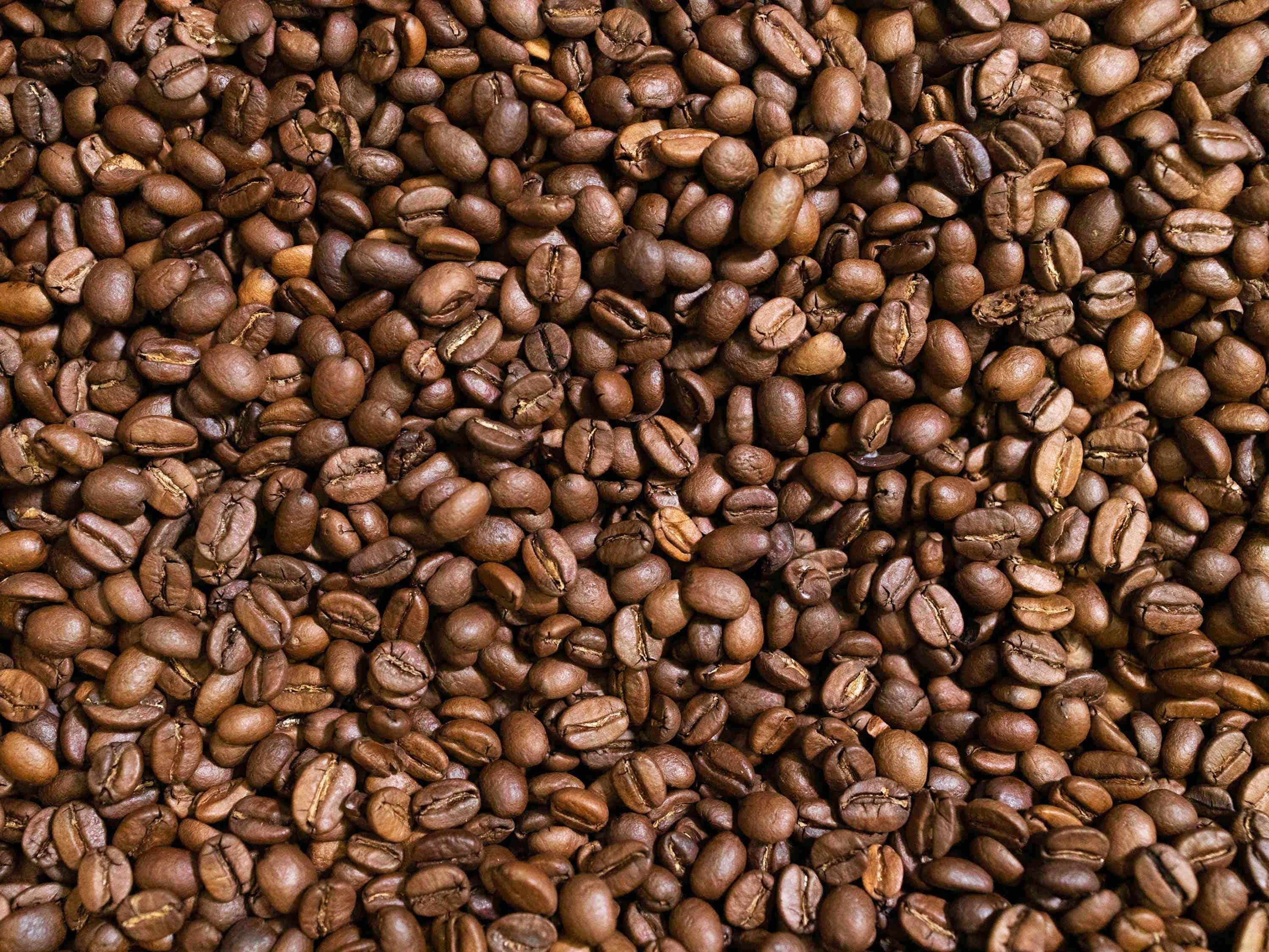 Primer plano de gran cantidad de granos de café.