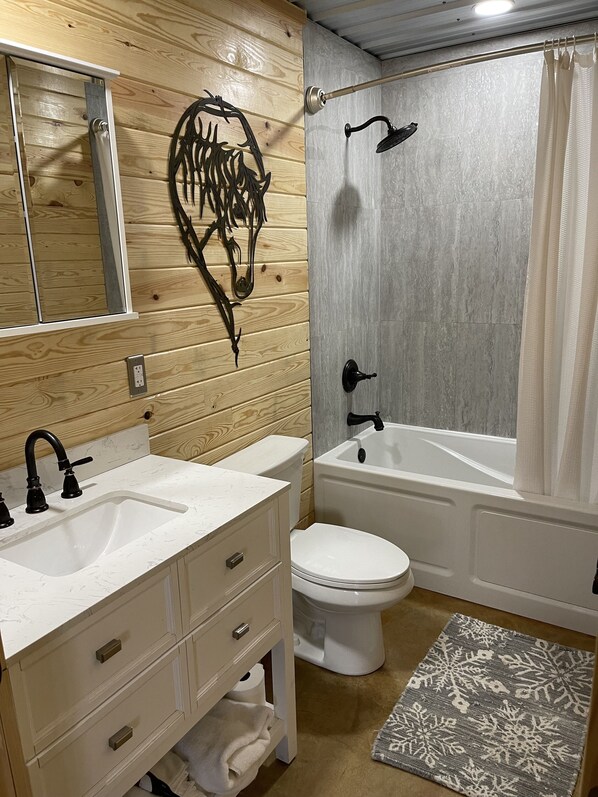 Baignoire à jets, sèche-cheveux, serviettes fournies, savon