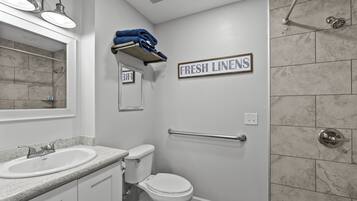 Hair dryer, towels, toilet paper