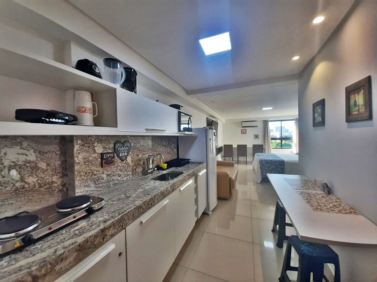 Fridge, microwave, stovetop, toaster