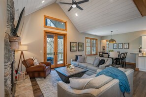 TV, fireplace, foosball