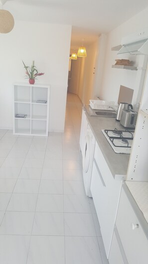 Réfrigérateur, micro-ondes, plaque de cuisson, cafetière/bouilloire