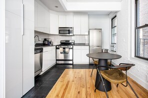 Fridge, microwave, oven, dishwasher