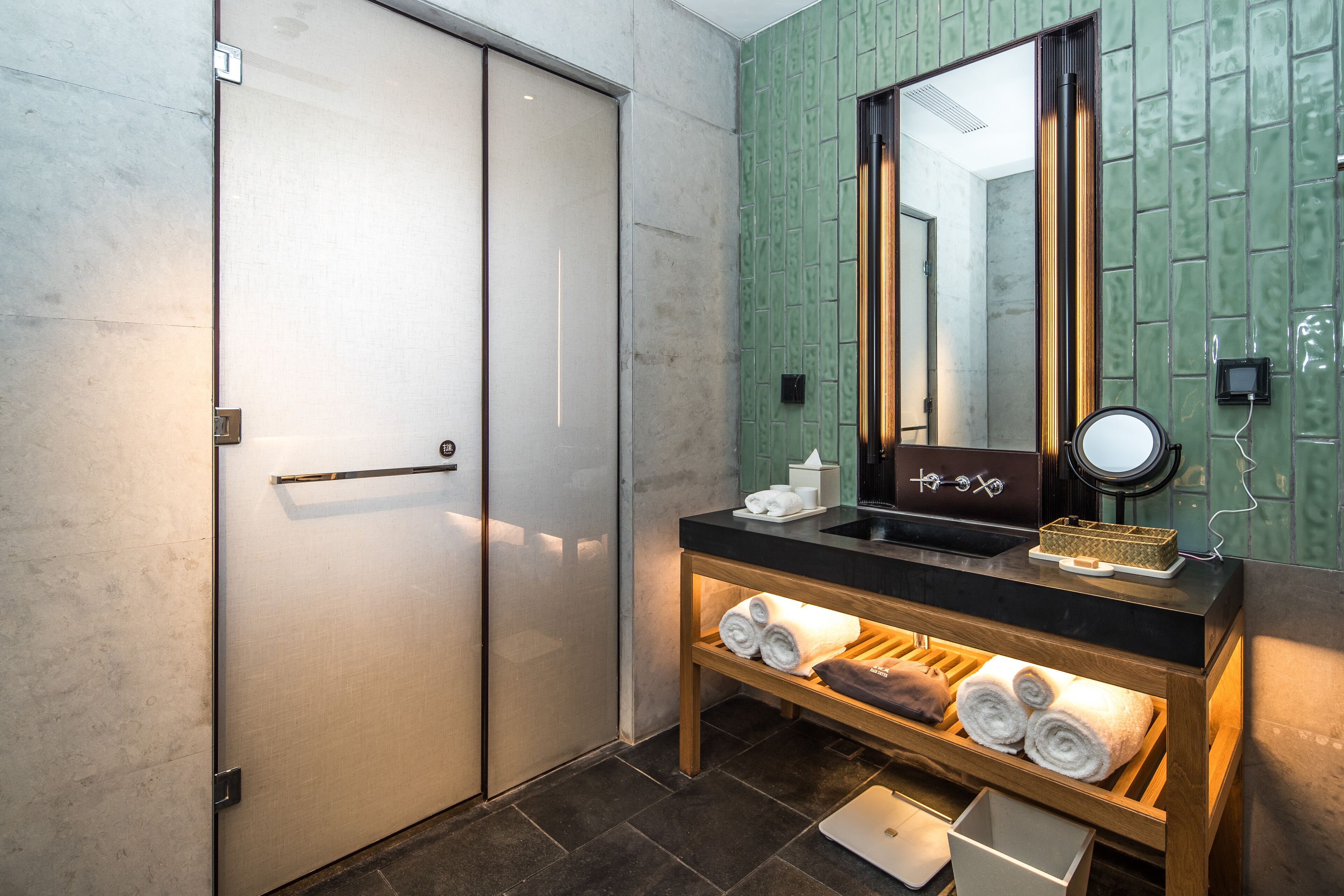 shower, rainfall showerhead, hair dryer, dressing gowns