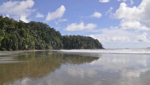 A beach with calm waters reflecting the sky and trees. - 3 bedroom. 10 min to Beach. Private Pool. (Ojochal)