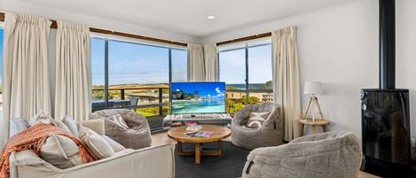 Una televisión, una chimenea, un reproductor de DVD, libros