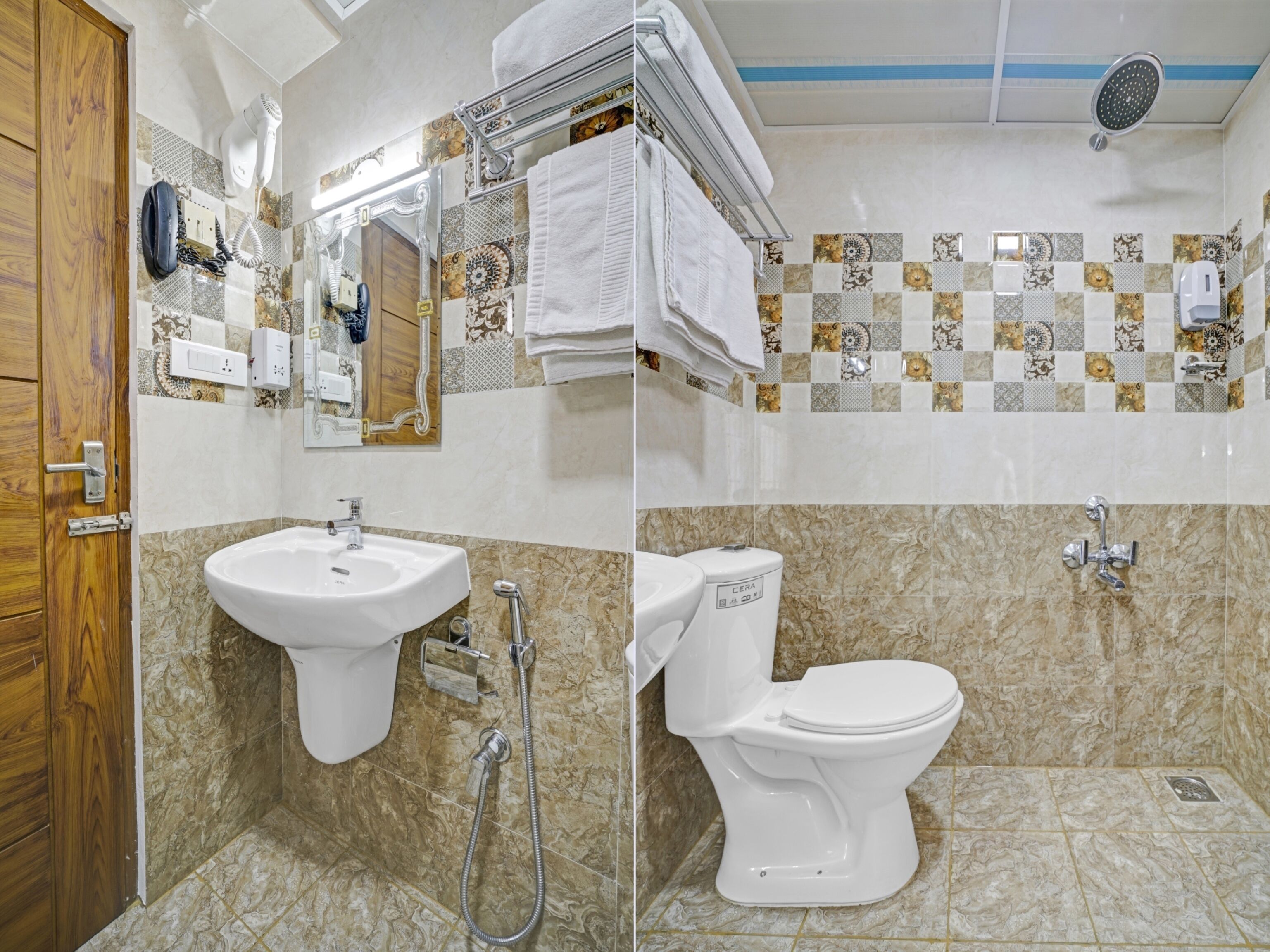 A bathroom with a sink, toilet, and shower.