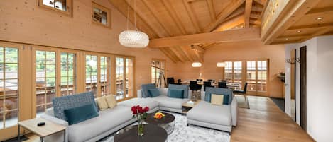 Luxury Chalet Alia, 5 Bedrooms, Sauna | Living area | Fireplace, heated floors