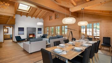Luxury Chalet Alia, 5 Bedrooms, Sauna | Living area | Fireplace, heated floors