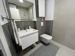 Superior Apartment, 1 Bedroom, Balcony, City View | Bathroom | Shower, rainfall showerhead, hair dryer, towels