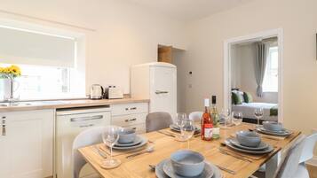 Fridge, dishwasher, electric kettle, toaster