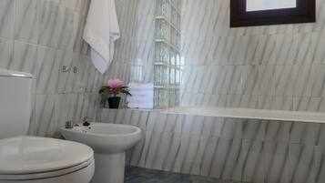 Bañera, secador de pelo, toallas