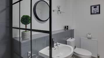 Hair dryer, towels, toilet paper