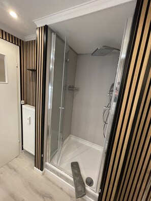 Hair dryer, towels, soap