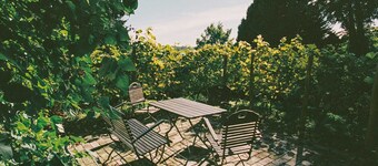 TURMVILLA upper floor: balcony, wood-burning stove and water access