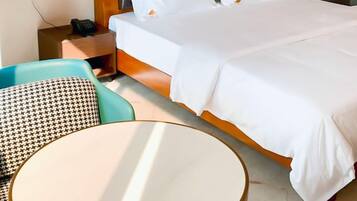 Individually decorated, individually furnished, desk, laptop workspace