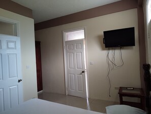 Relax in this serene space with a flat-screen TV and a comfortable bed.
