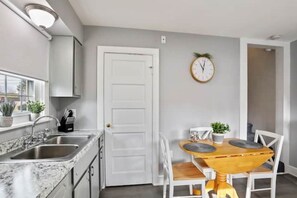 Fridge, microwave, coffee/tea maker, toaster