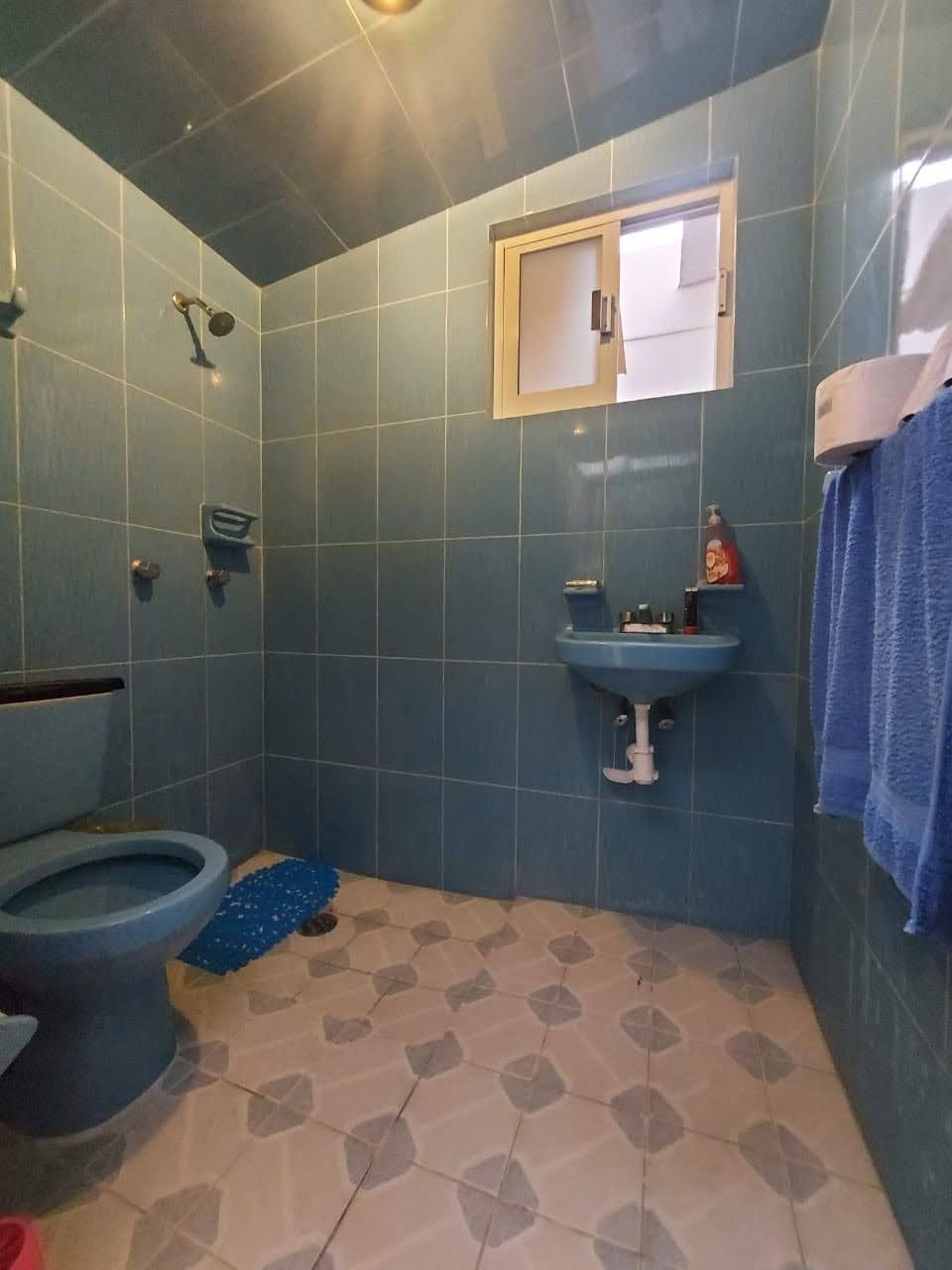 Une salle de bain comprenant des toilettes, un lavabo et un espace douche.