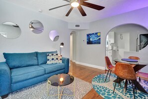 Smart TV, books, video library, stereo