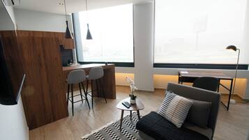 Premium Loft, 1 Bedroom | Private kitchen | Full-sized fridge, microwave, espresso maker, coffee/tea maker