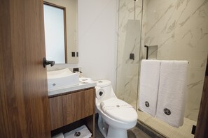 Loft Premium, 1 habitación | Baño | Regadera, regadera tipo lluvia, secadora de cabello, pantuflas 