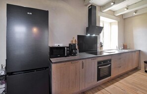 Frigorífico, microondas, horno y placa de cocina