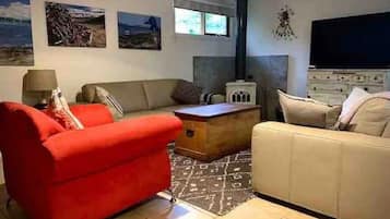 Smart TV, chimenea y libros