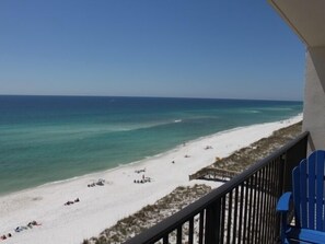 On the beach, sun-loungers, beach towels