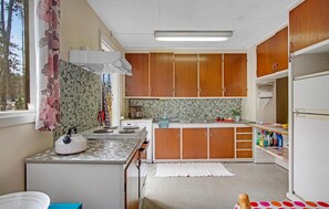 Fridge, stovetop, dishwasher, coffee/tea maker