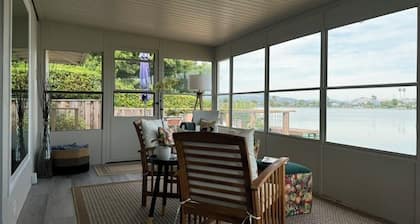 WATCH THE SETTING SUN &<br>THE MARIN MOUNTAINS OR KAYAK THE <br>LAGOON from the dock