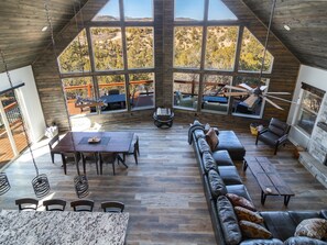 Smart TV, fireplace, table football