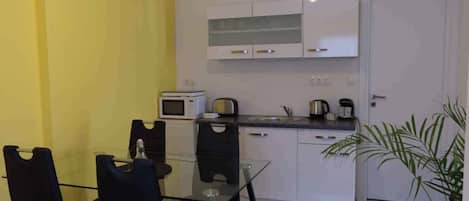 Fridge, microwave, stovetop, toaster