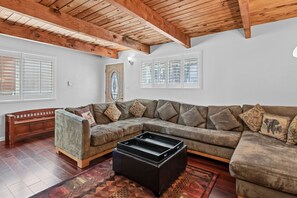 Smart TV, fireplace, DVD player, video library
