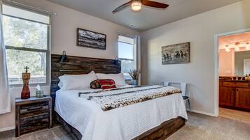 2 bedrooms, desk, iron/ironing board, travel crib