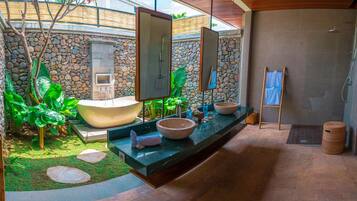 Romantic Villa, 1 King Bed, Hill View | Bathroom | Separate bathtub and shower, rainfall showerhead, free toiletries