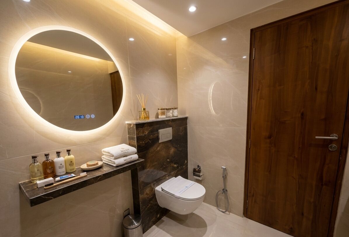 Habitación de lujo | Baño | Regadera, regadera tipo lluvia, amenidades de baño gratuitas, toallas 