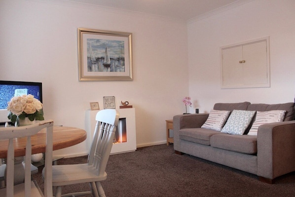TV, fireplace