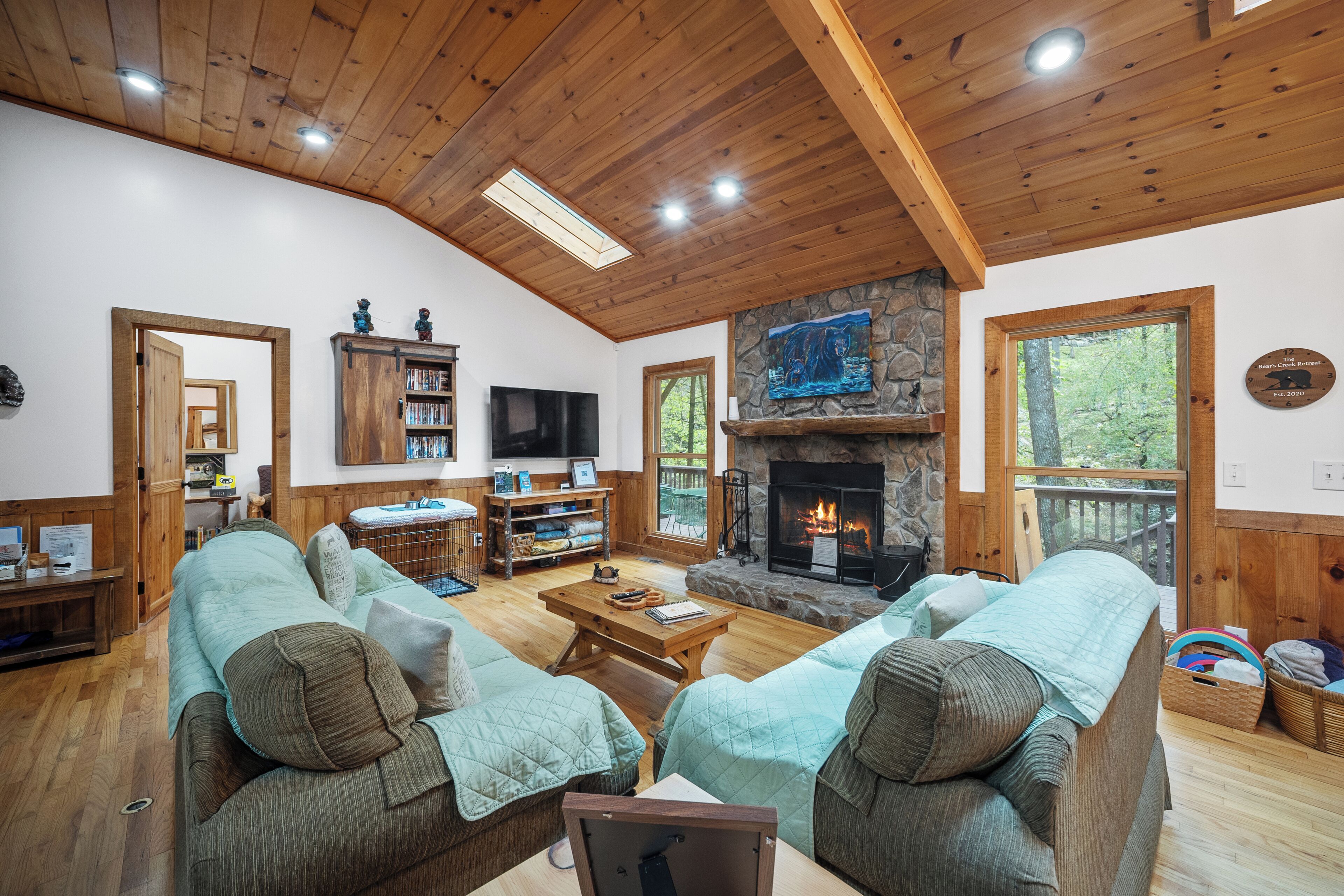 Una Smart TV, una chimenea, videojuegos, un reproductor de DVD