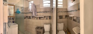 Hair dryer, towels, toilet paper