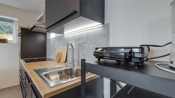 Family Apartment, 1 King Bed with Sofa bed (Beach Apartment Kostrena 3) | Private kitchen | Fridge, microwave, oven, stovetop