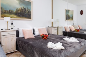 Apartamento, 1 quarto, terraço, de frente para o mar | Roupa de cama