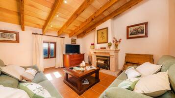 Een televisie en een open haard