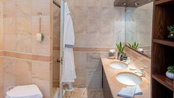 Shower, free toiletries, hair dryer, slippers