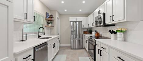Fridge, microwave, dishwasher