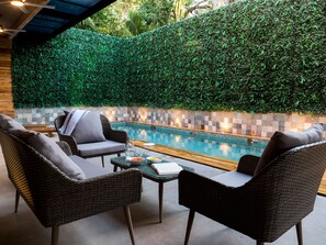 Outdoor pool, sun loungers