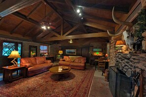 TV, fireplace, DVD player, books
