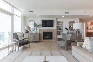 TV, fireplace, offices